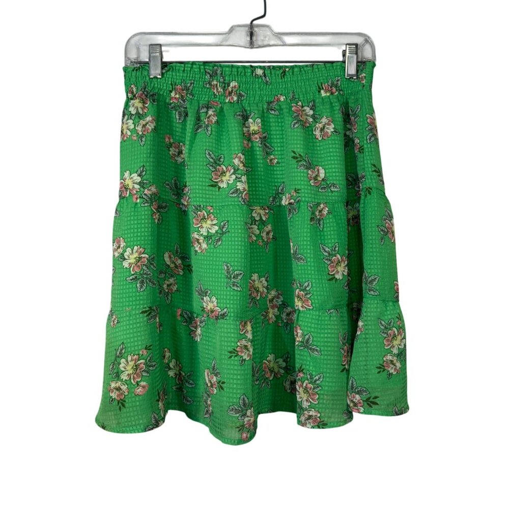 Floral Green Tiered Womens  Mini Skirt By Loft Size S Polyester & Cotton Blend
